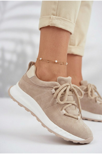 Moteriški zomšiniai sneakers batai Bemela smėlio spalvos 2