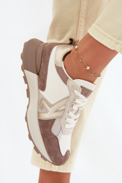 iš zomšos Sneakers modelio batai Moteriškas Kobbo 66954 smėlio spalvos