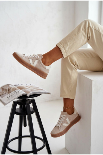 Moteriški sportinio stiliaus batai iš natūralios zomšos su platforma Vinceza 79597 smėlio spalvos
