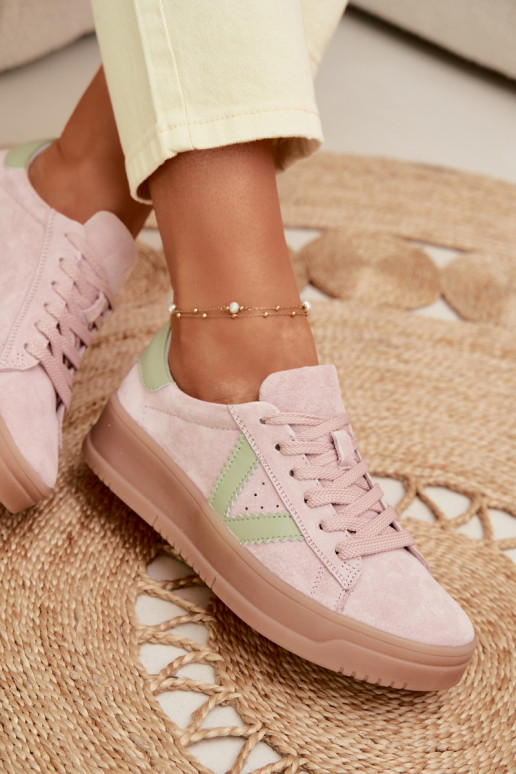 Moteriški sportinio stiliaus batai iš natūralios zomšos su platforma Vinceza 79597 rožinės spalvos