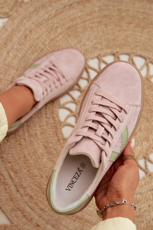 Moteriški sportinio stiliaus batai iš natūralios zomšos su platforma Vinceza 79597 rožinės spalvos