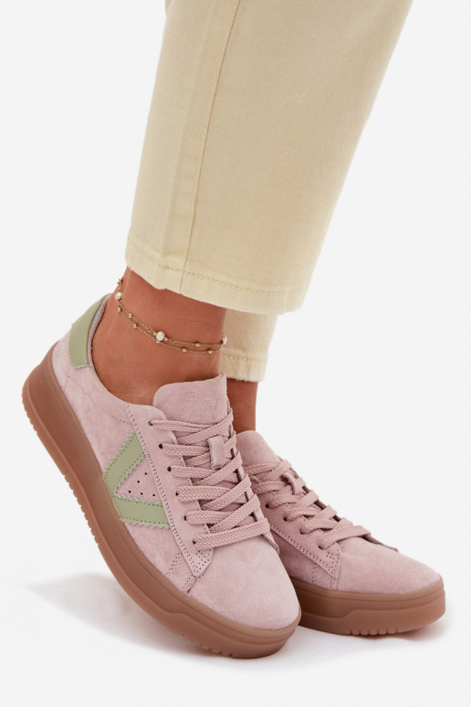 Moteriški sportinio stiliaus batai iš natūralios zomšos su platforma Vinceza 79597 rožinės spalvos