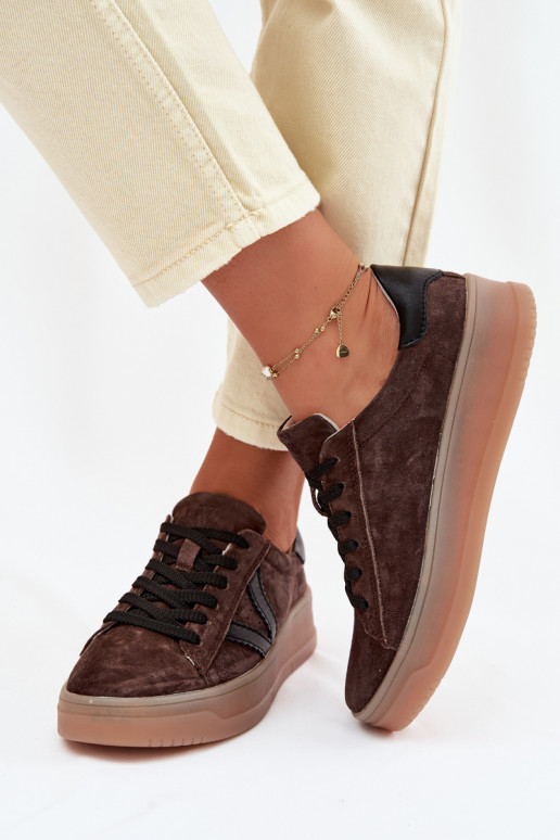 Moteriški sportinio stiliaus batai iš natūralios zomšos su platforma Vinceza 79597 rudos spalvos