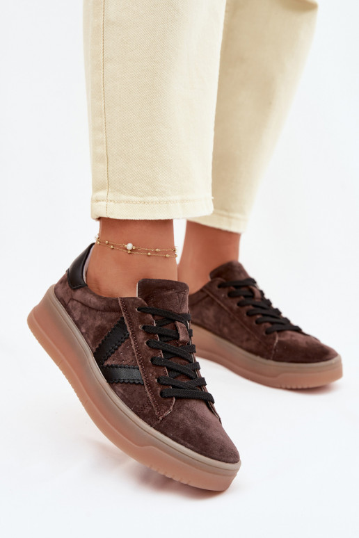 Moteriški sportinio stiliaus batai iš natūralios zomšos su platforma Vinceza 79597 rudos spalvos