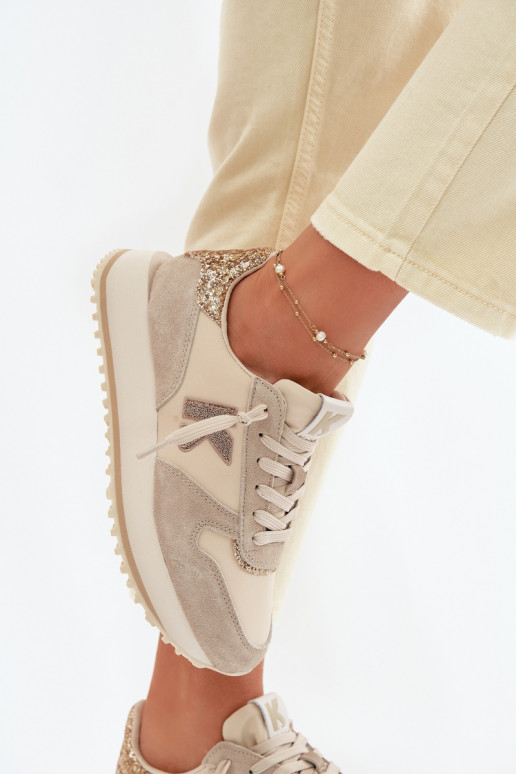 Oda iš zomšos Sneakers modelio batai Moteriškas su platforma Kobbo 100103 smėlio spalvos