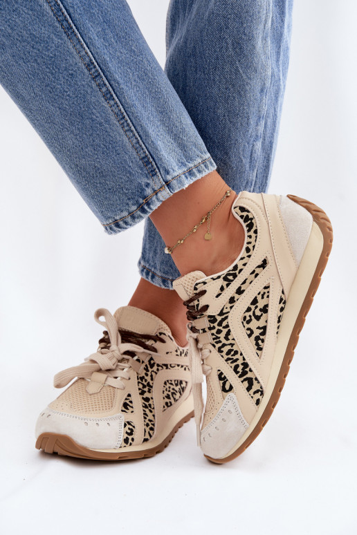 Oda iš zomšos Sneakers modelio batai Moteriškas Big Star TT274549 smėlio spalvos