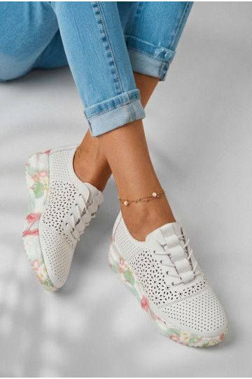 Moteriški odos batai su aužūro elementais Telina baltos spalvos