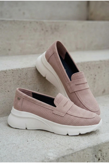 Moteriški mokasinai iš natūralios zomšos su platforma Vinceza 79626 smėlio spalvos