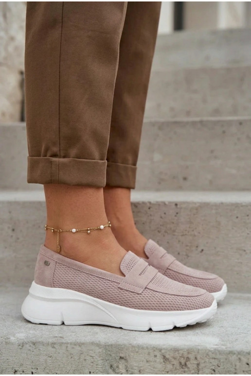 Moteriški mokasinai iš natūralios zomšos su platforma Vinceza 79626 smėlio spalvos