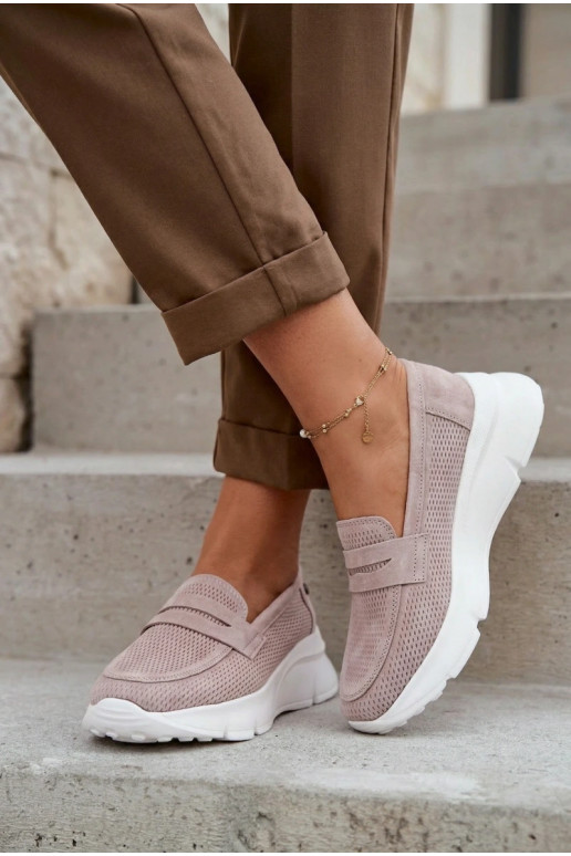 Moteriški mokasinai iš natūralios zomšos su platforma Vinceza 79626 smėlio spalvos