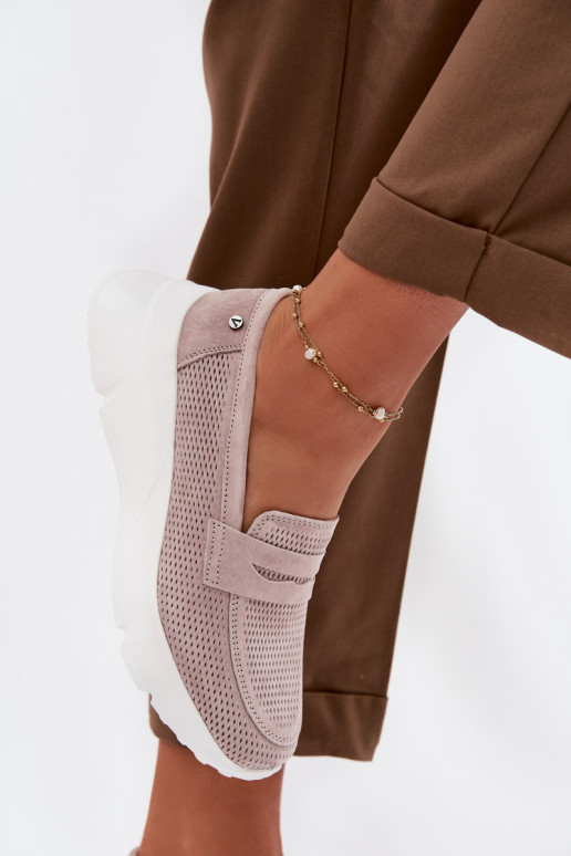 Moteriški mokasinai iš natūralios zomšos su platforma Vinceza 79626 smėlio spalvos