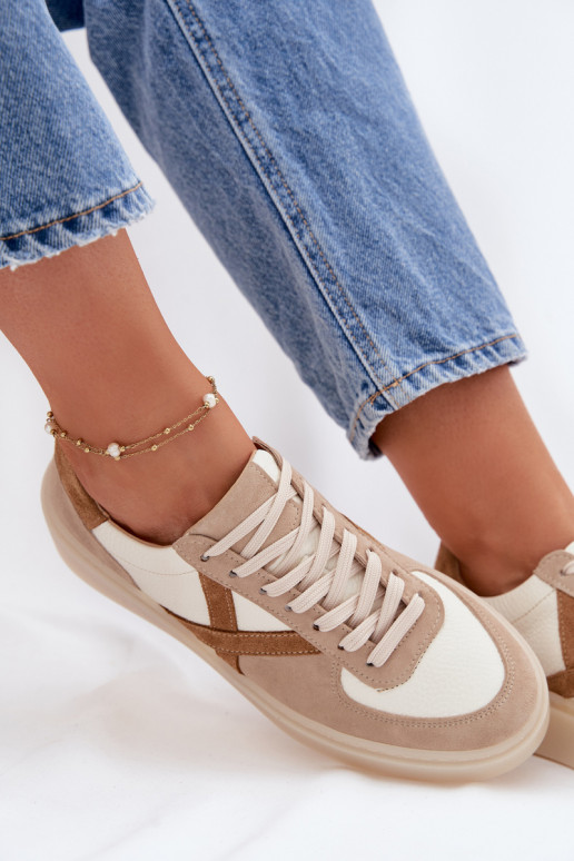 Oda iš zomšos Sneakers modelio batai Moteriškas Zazoo N1108S5 smėlio spalvos