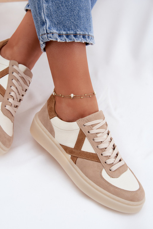 Oda iš zomšos Sneakers modelio batai Moteriškas Zazoo N1108S5 smėlio spalvos