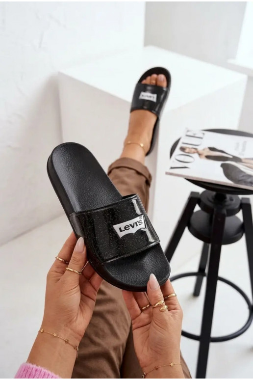 Šlepetės Jaunimas LEVI'S VPOL0251S-2693 juodos spalvos su blizgesiu