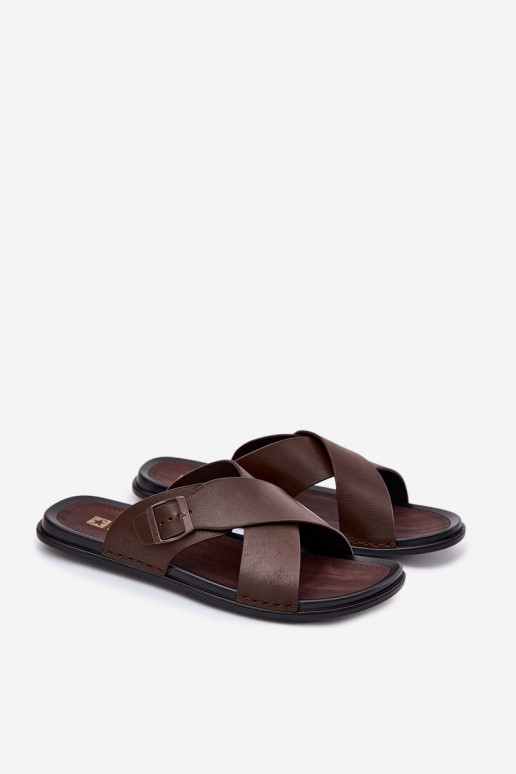 Odinės šlepetės vyrams su sagtimis Big Star RR174077 rudos spalvos