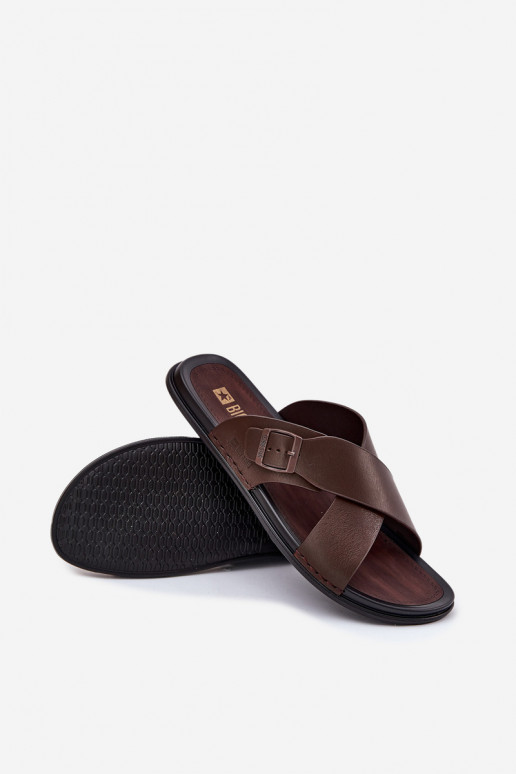 Odinės šlepetės vyrams su sagtimis Big Star RR174077 rudos spalvos