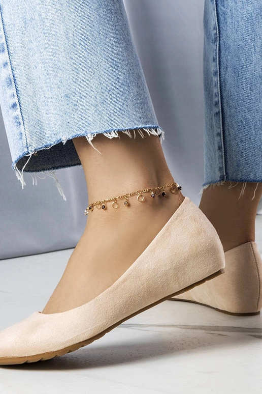 Smėlio spalvos balerinų batai su žemu...