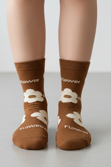 Rudos kojinės su gėlėmis Sella 2