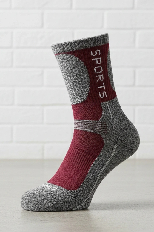 Pilkos šiltos kojinės su bordo...