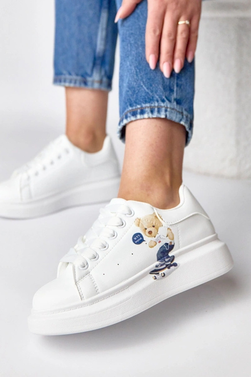 Białe sneakersy na platformie z...