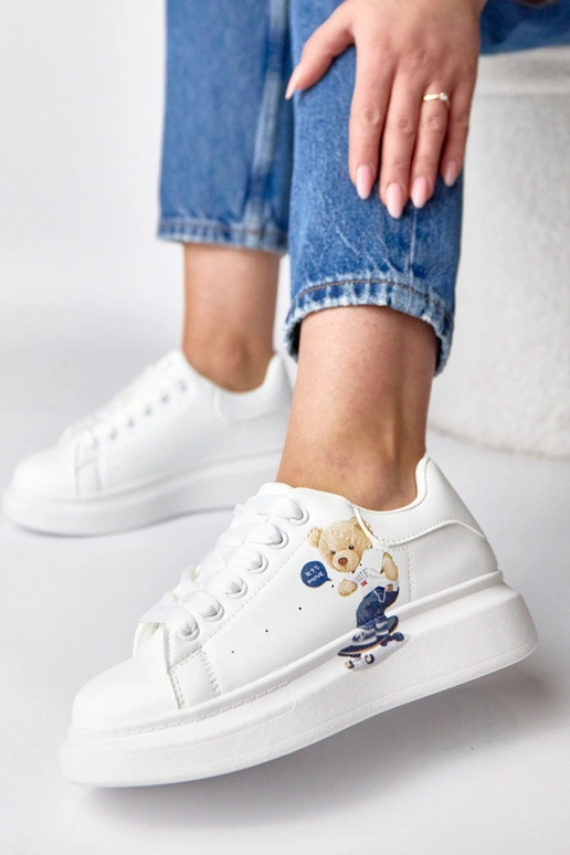 Białe sneakersy na platformie z...
