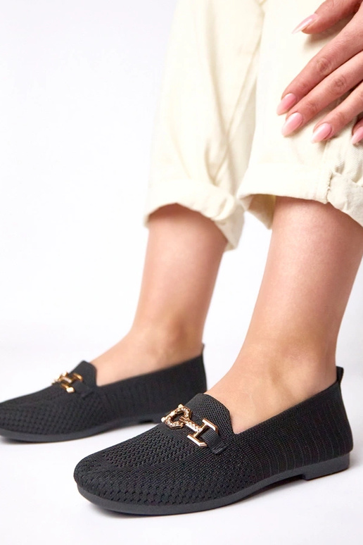 Juodi medžiaginiai mokasinai su aukso...