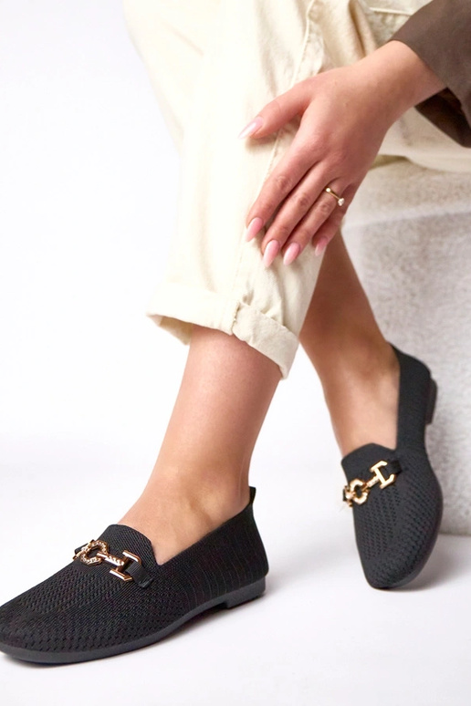Juodi medžiaginiai mokasinai su aukso...