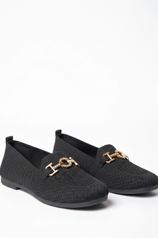 Juodi medžiaginiai mokasinai su aukso...