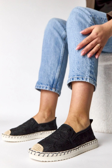 Juodos espadrilės puoštos blizgučiais Lucie