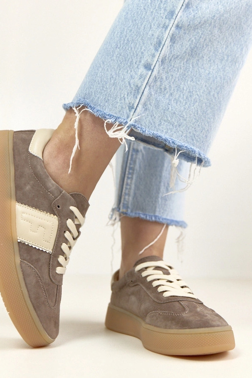 Tamsiai rudi odiniai sportbačiai su...