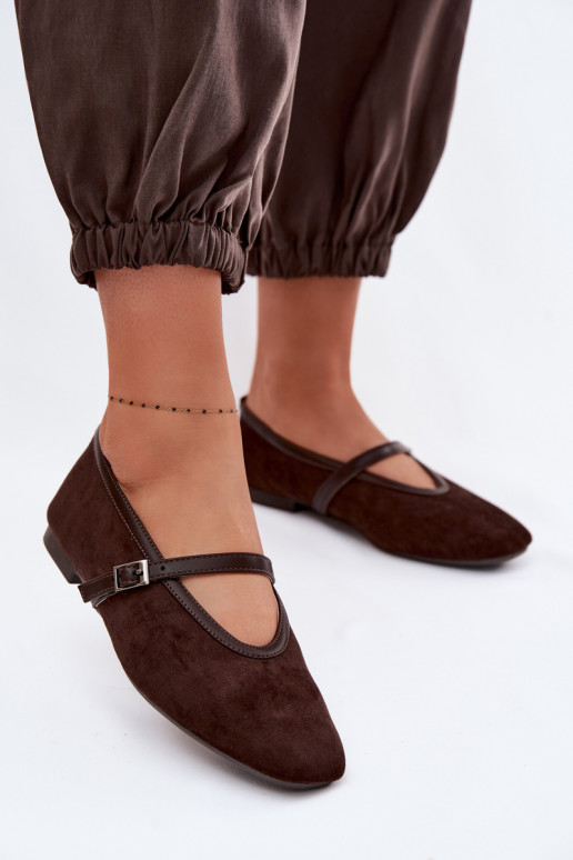 Balerinos su dirželiais iš eko zomšosoĮe CzekoladoĮe Felora