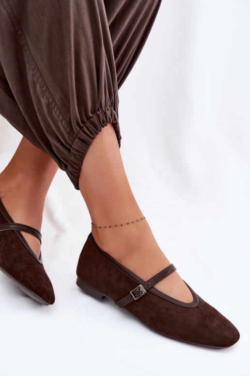 Balerinos su dirželiais iš eko zomšosoĮe CzekoladoĮe Felora