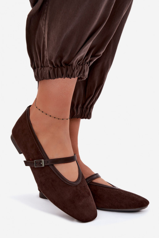 Balerinos su dirželiais iš eko zomšosoĮe CzekoladoĮe Felora