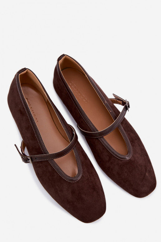 Balerinos su dirželiais iš eko zomšosoĮe CzekoladoĮe Felora