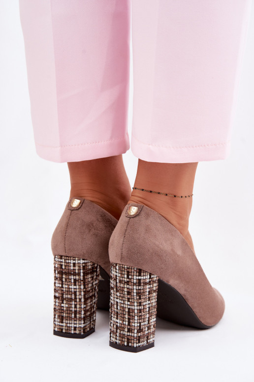 Zomšiniai bateliai su stilingu kulnu Sergio Leone PB216 rudos spalvos