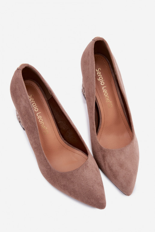 Zomšiniai bateliai su stilingu kulnu Sergio Leone PB216 rudos spalvos