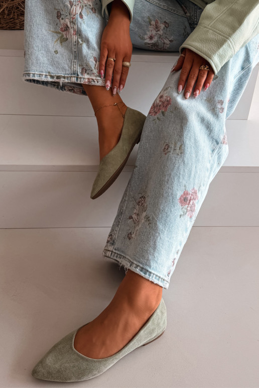 Balerinos lygiapadžiaisuiš eko zomšosu žalios spalvos Lelisa