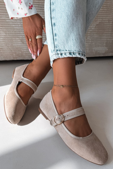 Balerinos su dirželiais I Złotą su sagtimis dramblio kaulo spalvos Kelisa