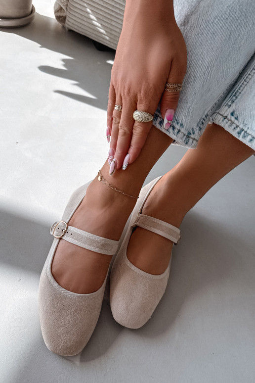 Balerinos su dirželiais I Złotą su sagtimis dramblio kaulo spalvos Kelisa