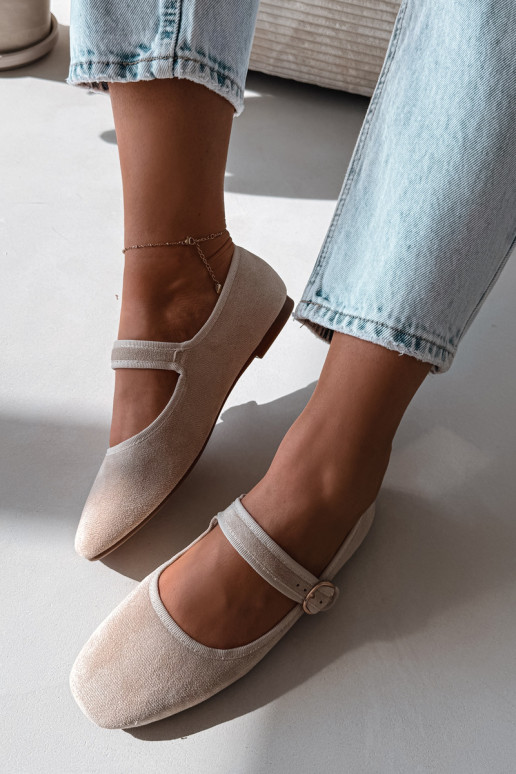 Balerinos su dirželiais I Złotą su sagtimis dramblio kaulo spalvos Kelisa