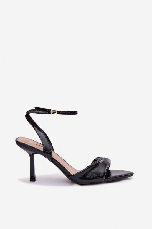 Moteriškos basutės su plonais kulniukais iš eko odos juodos spalvos Sedira