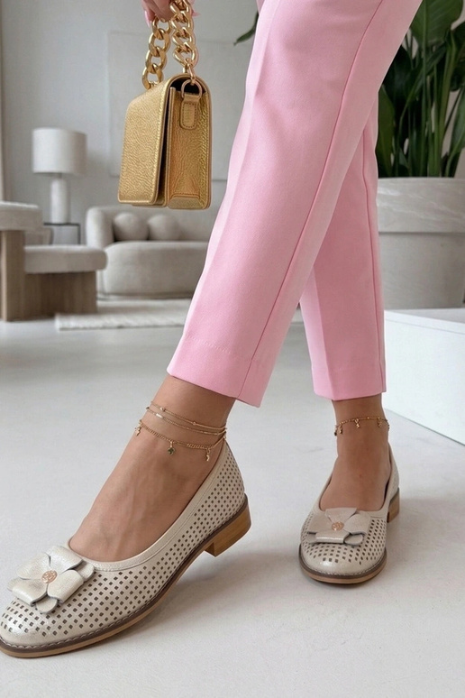 Auksinės odinės ažūrinės balerinos...