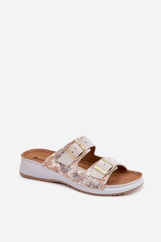 Moteriškos šlepetės su sagtimis Inblu SD000001 dramblio kaulo spalvos