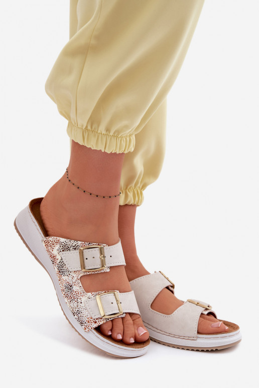 Moteriškos šlepetės su sagtimis Inblu SD000001 dramblio kaulo spalvos