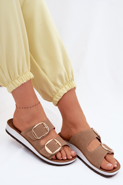 Moteriškos šlepetės Ze aukso spalvosmi su sagtimismi Inblu CP000061 rudos spalvos