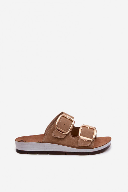 Moteriškos šlepetės Ze aukso spalvosmi su sagtimismi Inblu CP000061 rudos spalvos