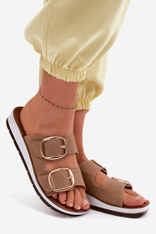 Moteriškos šlepetės Ze aukso spalvosmi su sagtimismi Inblu CP000061 rudos spalvos