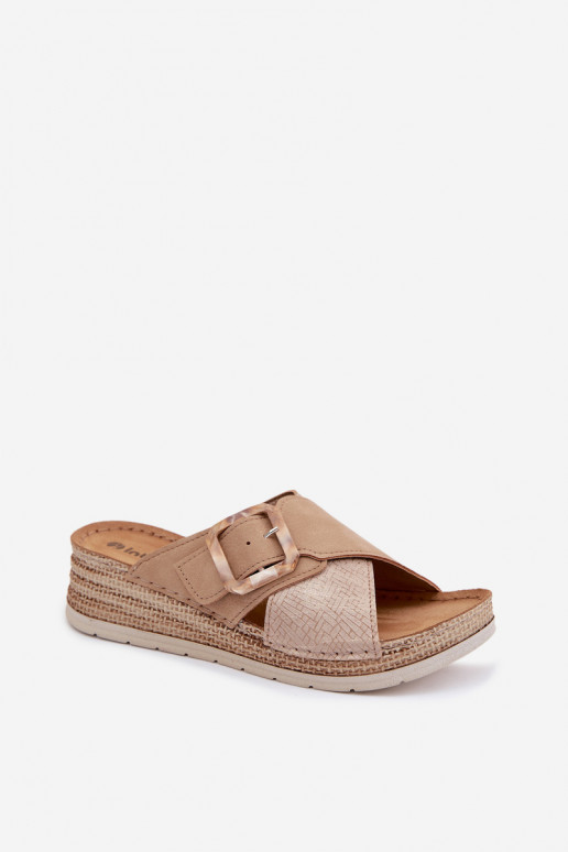 Moteriškos šlepetės su platforma dekoruoti su sagtimis Inblu RV000012 rudos spalvos