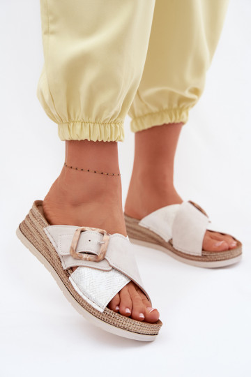 Moteriškos šlepetės su platforma dekoruoti su sagtimis Inblu RV000012 dramblio kaulo spalvos