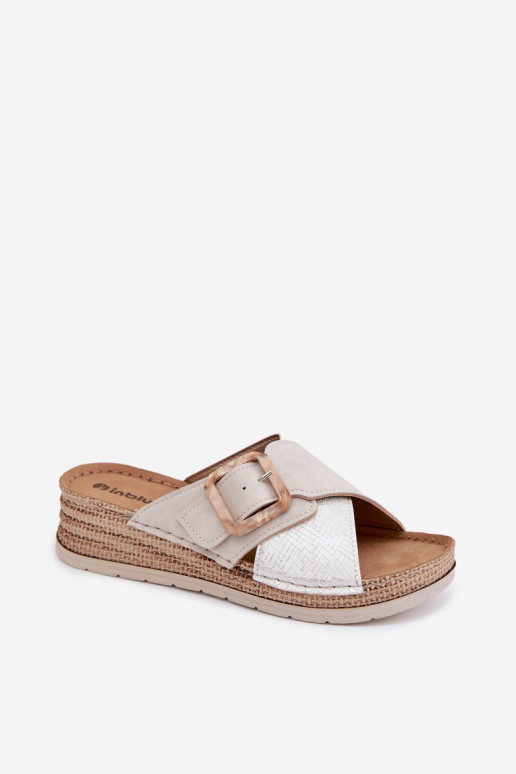 Moteriškos šlepetės su platforma dekoruoti su sagtimis Inblu RV000012 dramblio kaulo spalvos